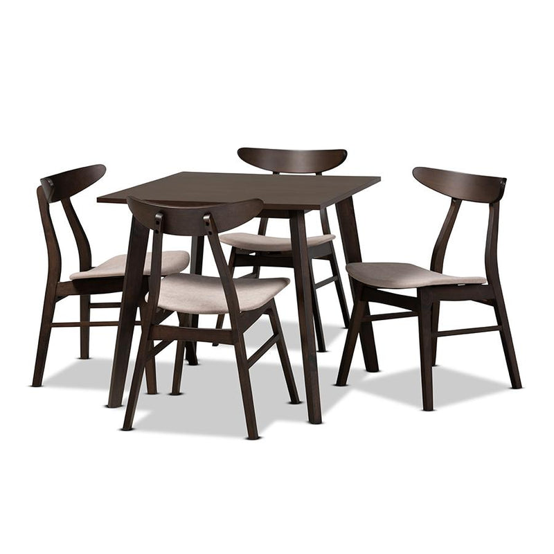 Beige Fabric Upholstered Dark Oak Brown Finished 5-Piece Wood Dining Set