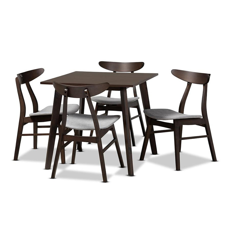 Light Grey Fabric Upholstered Dark Oak Brown Finished 5-Piece Wood Dining Set