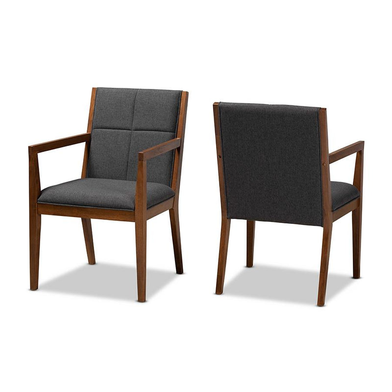 Baxton Studio Theresa Dark Grey and Walnut Effect 2-Piece Chair Set