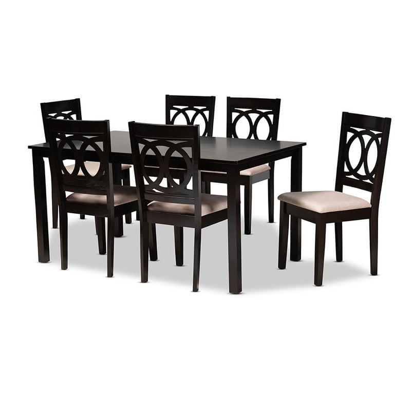 Sand Fabric Upholstered Espresso Brown Finished Wood 7-Piece Dining Set