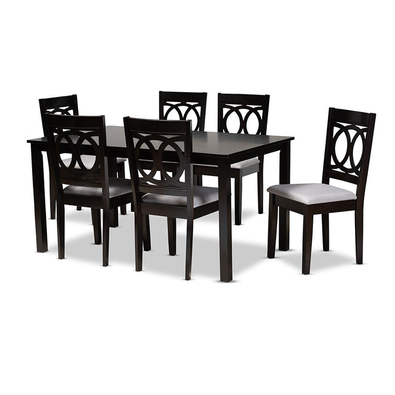 Grey Fabric Upholstered Espresso Brown Finished Wood 7-Piece Dining Set