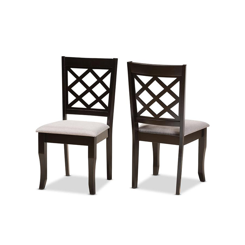 Grey Fabric Upholstered and Dark Brown Finished Wood 2-Piece Dining Chair Set