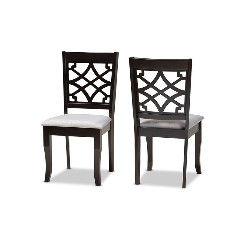 Grey Fabric Upholstered and Dark Brown Finished Wood 2-Piece Dining Chair Set