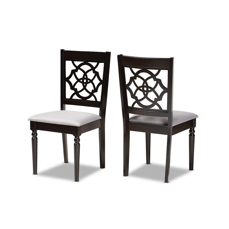 Grey Fabric Upholstered and Dark Brown Finished Wood 2-Piece Dining Chair Set