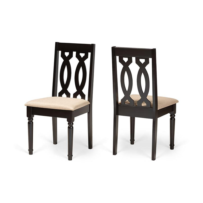 Sand Fabric Upholstered and Dark Brown Finished Wood 2-Piece Dining Chair Set