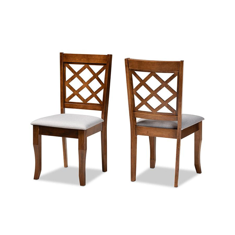 Grey Fabric Upholstered Walnut Finished Wood 2-Piece Dining Chair Set