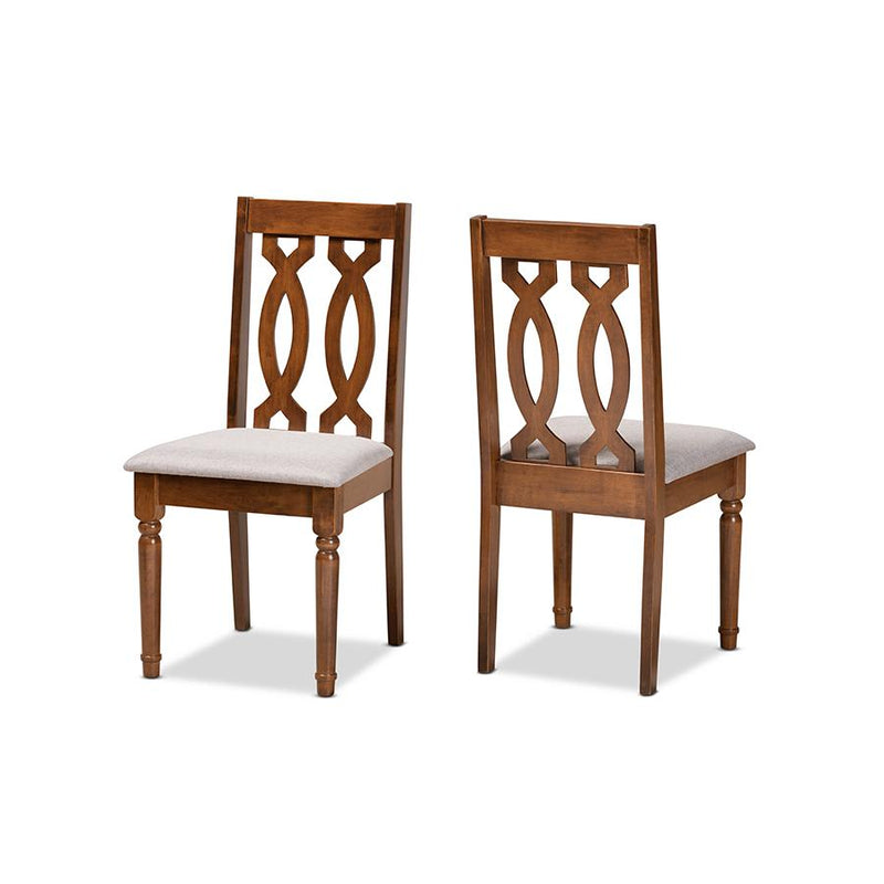 Grey Fabric Upholstered and Walnut Brown Finished Wood 2-Piece Dining Chair Set