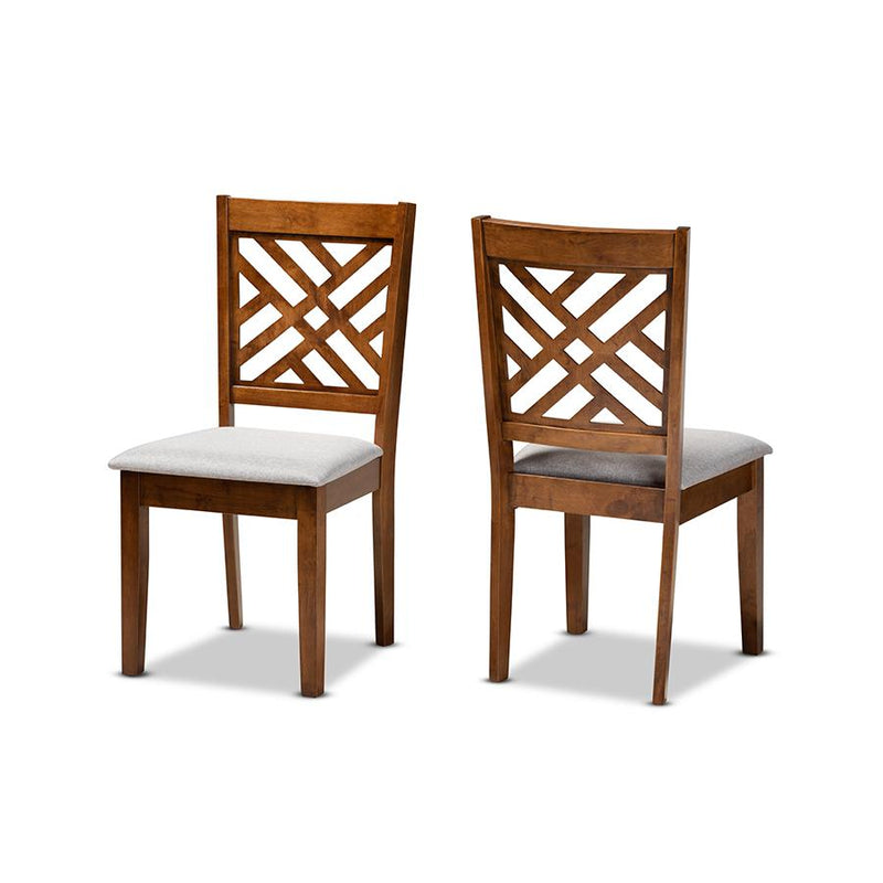 Grey Fabric Upholstered and Walnut Brown Finished Wood 2-Piece Dining Chair Set