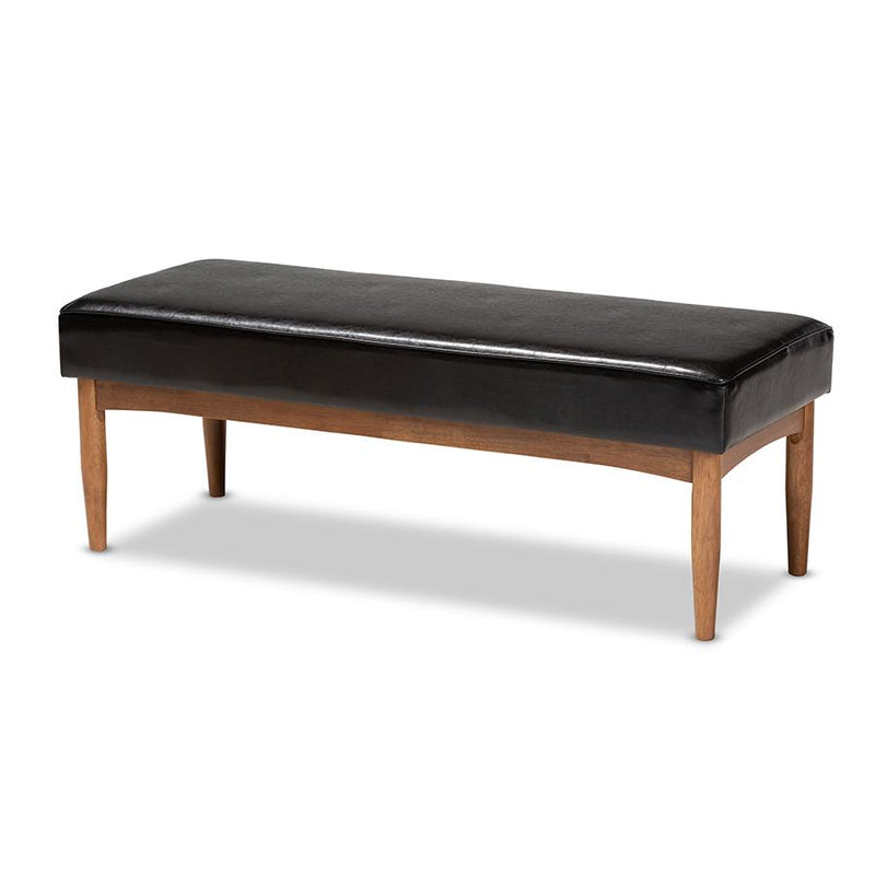 Arvid Mid-Century Modern Dark Brown Faux Leather Upholstered Wood Dining Bench