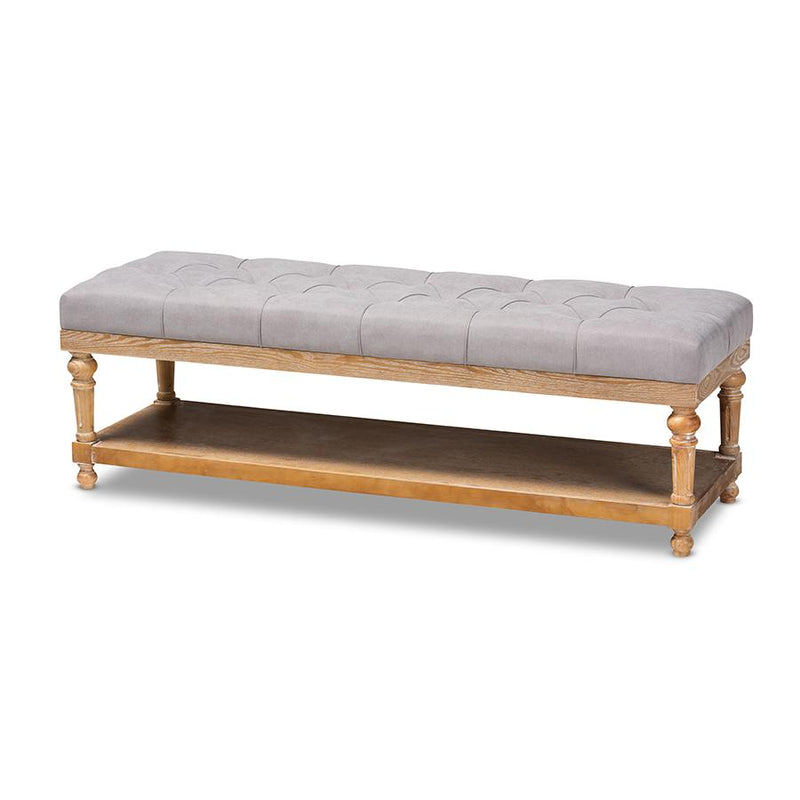 and Rustic Grey Linen Fabric Upholstered and Greywashed Wood Storage Bench