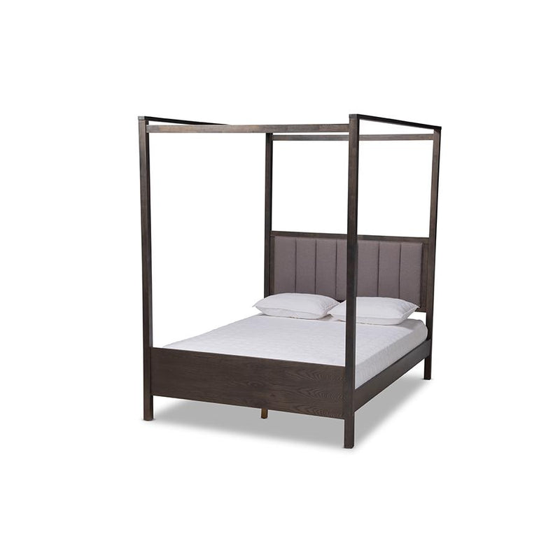 Dark Grey Oak Finished Wood Queen Size Platform Canopy Bed