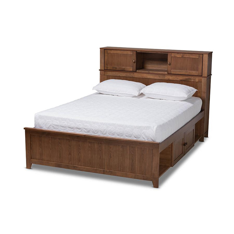 Transitional Walnut Brown Finished Wood Queen Size Platform Storage Bed