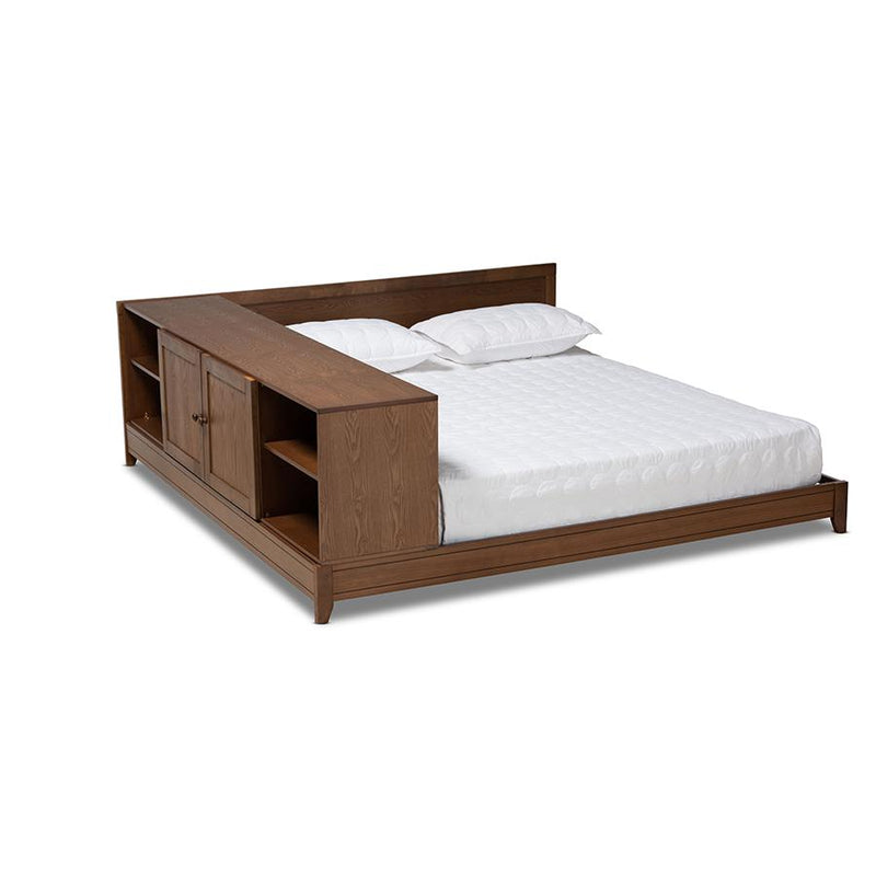 Transitional Walnut Brown Finished Wood Queen Size Platform Storage Bed