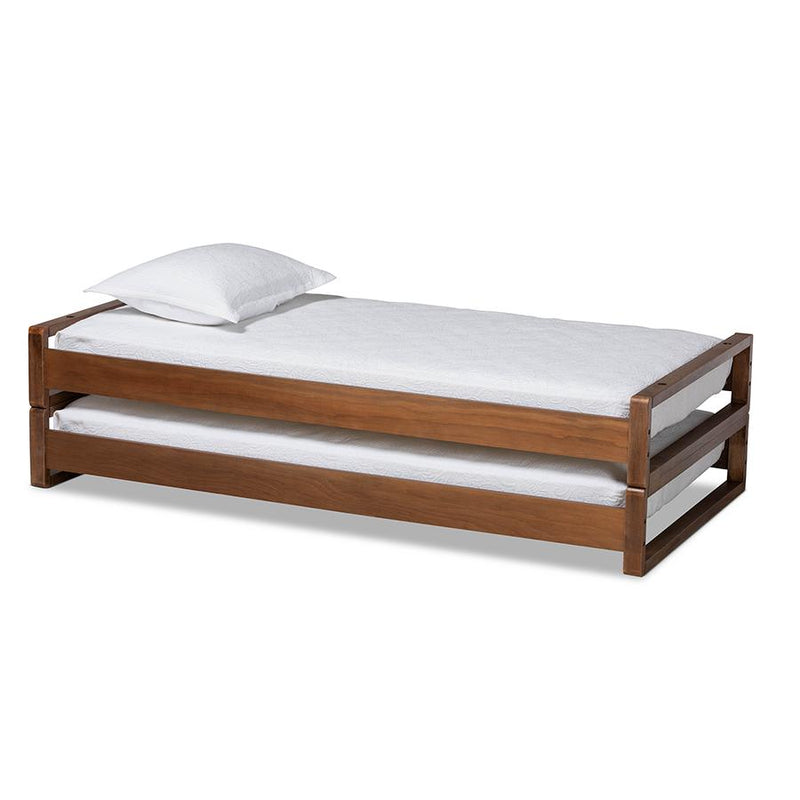 Walnut Finished Wood Expandable Twin Size to King Size Bed Frame