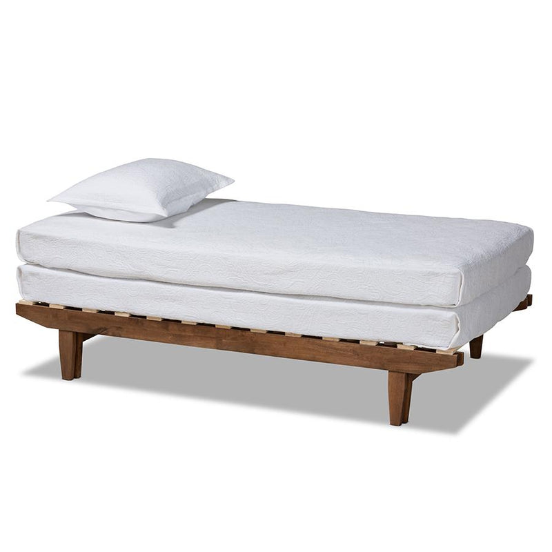 Walnut Finished Wood Expandable Twin Size to King Size Bed Frame