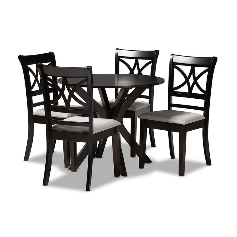 Grey Fabric Upholstered and Dark Brown Finished Wood 5-Piece Dining Set