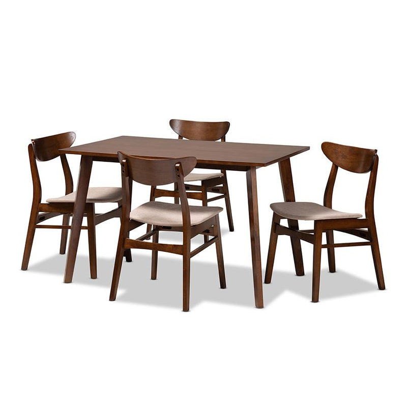 Walnut Brown Finished Wood 5-Piece Dining Set