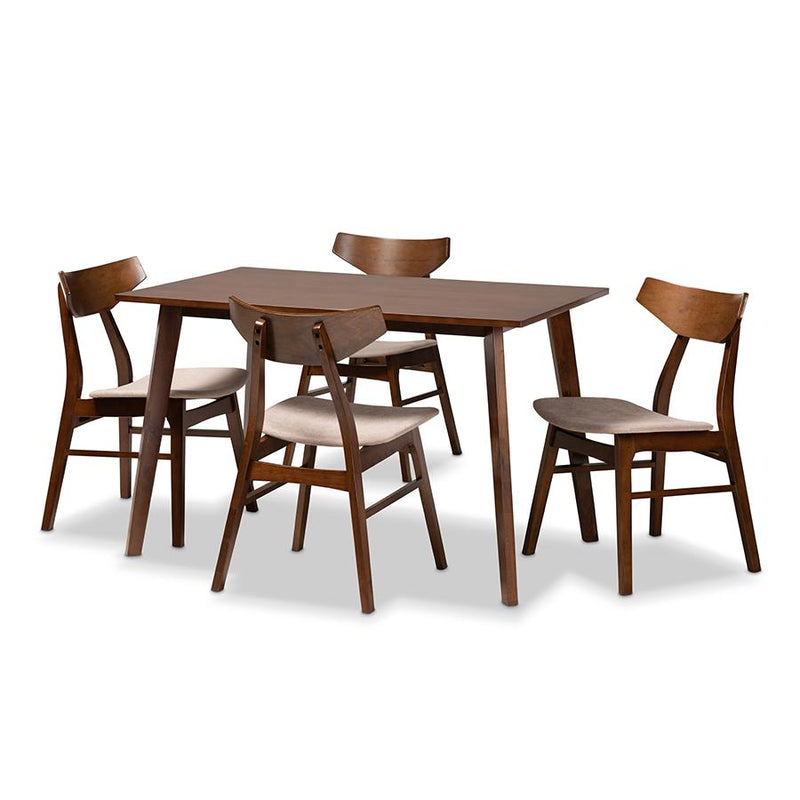 Walnut Brown Finished Wood 5-Piece Dining Set