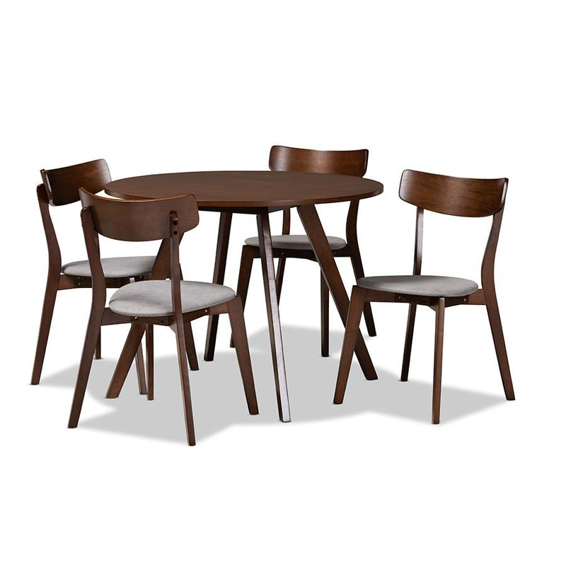 Walnut Brown Finished Wood 5-Piece Dining Set