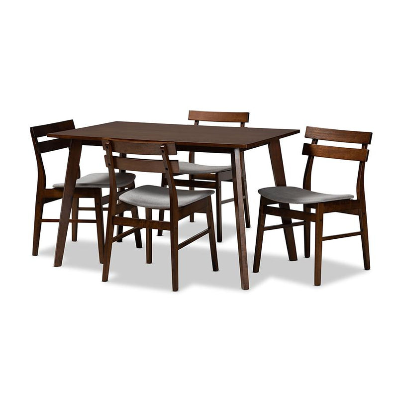 Walnut Brown Finished Wood 5-Piece Dining Set