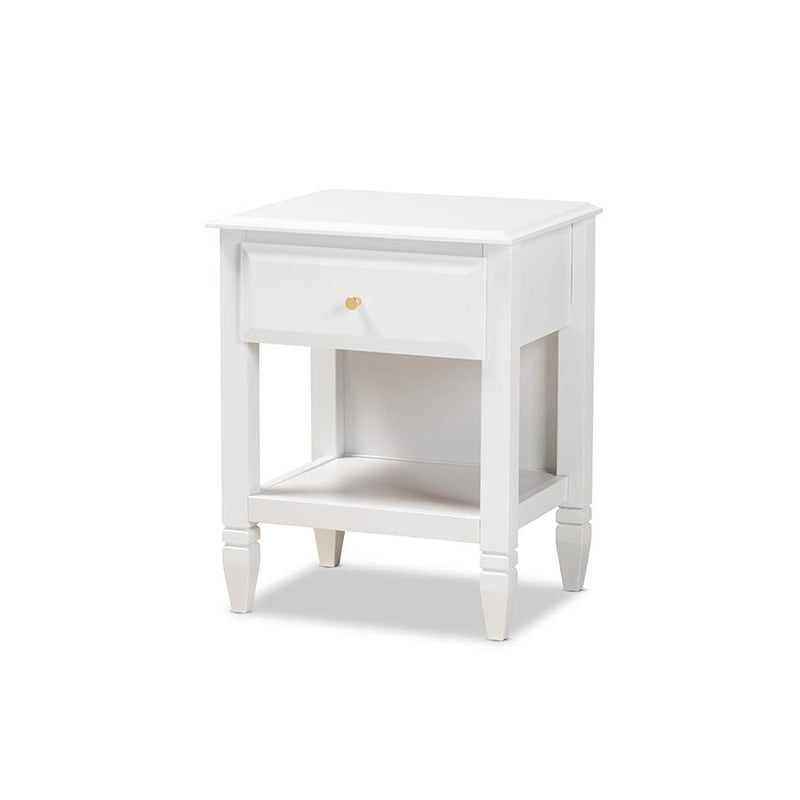 Naomi Classic and Transitional White Finished Wood 1-Drawer Bedroom Nightstand