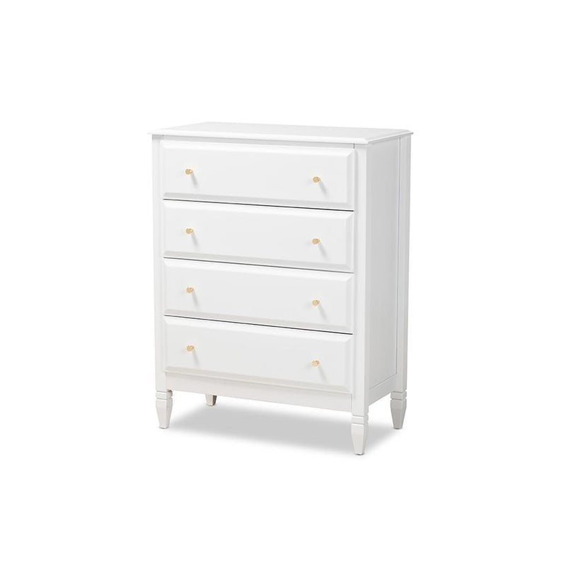 Naomi Classic and Transitional White Finished Wood 4-Drawer Bedroom Chest