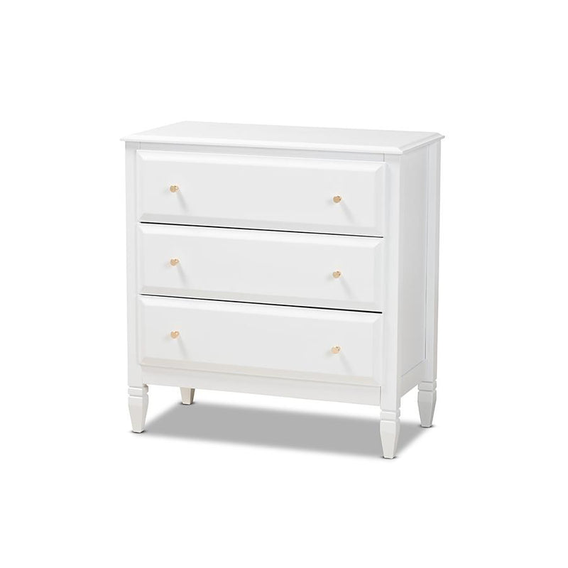 Naomi Classic and Transitional White Finished Wood 3-Drawer Bedroom Chest