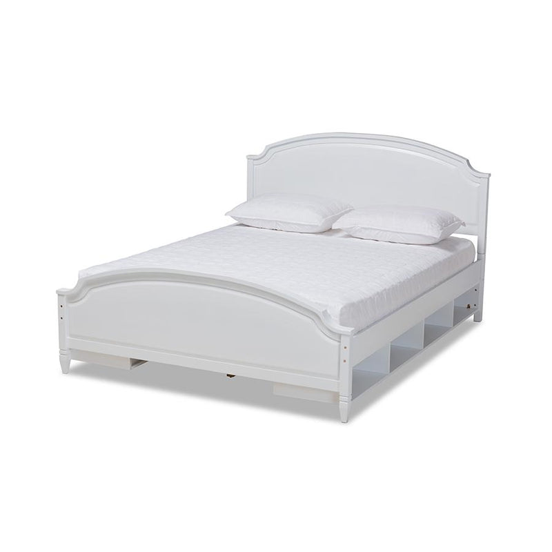 Traditional Transitional White Finished Wood Full Size Storage Platform Bed