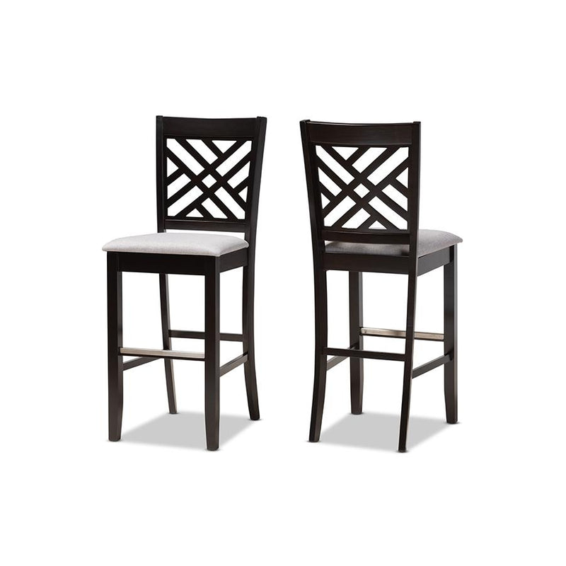 Grey Fabric Upholstered and Espresso Brown Finished Wood 2-Piece Bar Stool Set