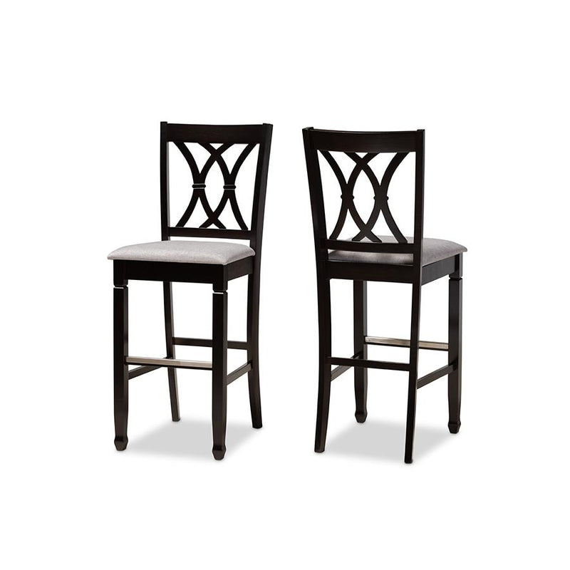 Grey Fabric Upholstered and Espresso Brown Finished Wood 2-Piece Bar Stool Set