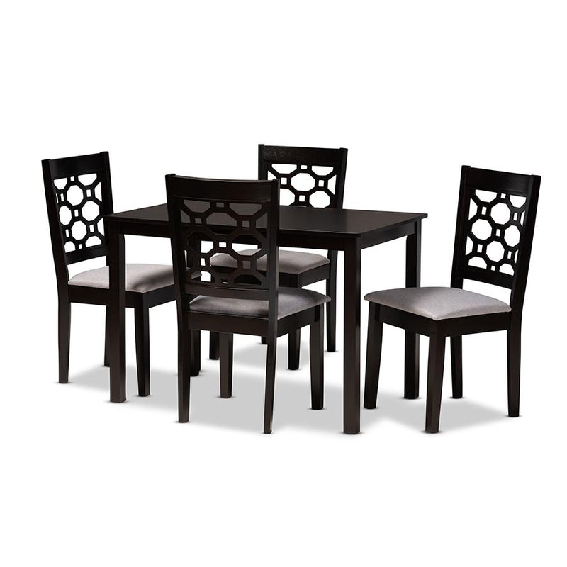 Grey Fabric Upholstered and Dark Brown Finished Wood 5-Piece Dining Set