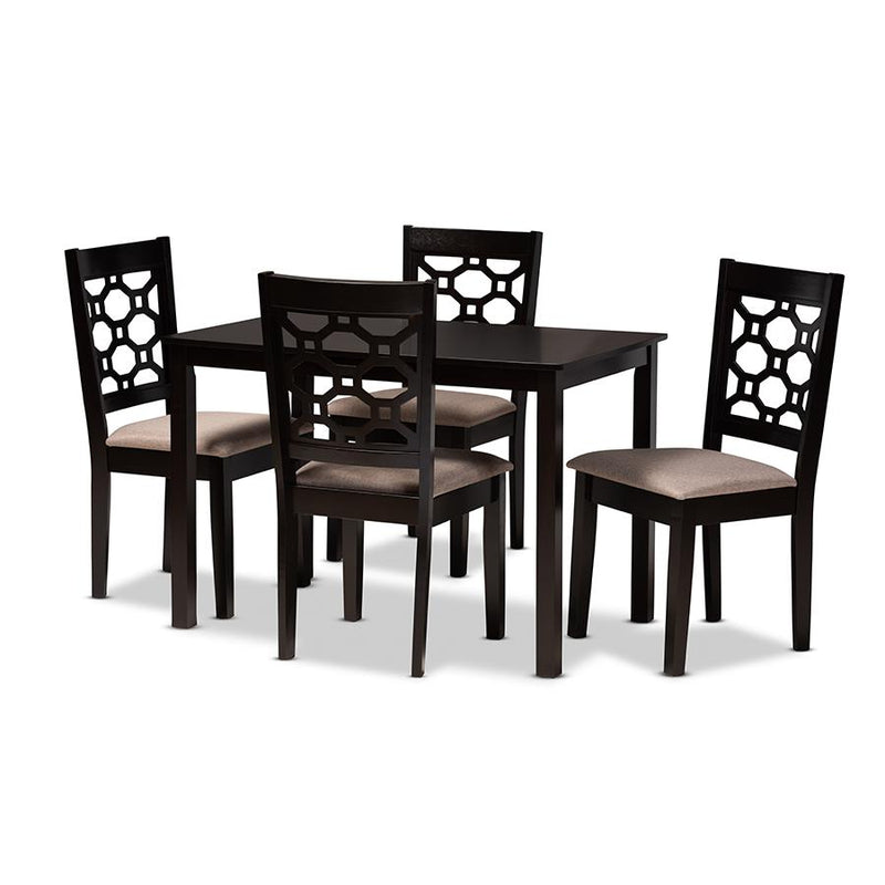 Sand Fabric Upholstered and Dark Brown Finished Wood 5-Piece Dining Set