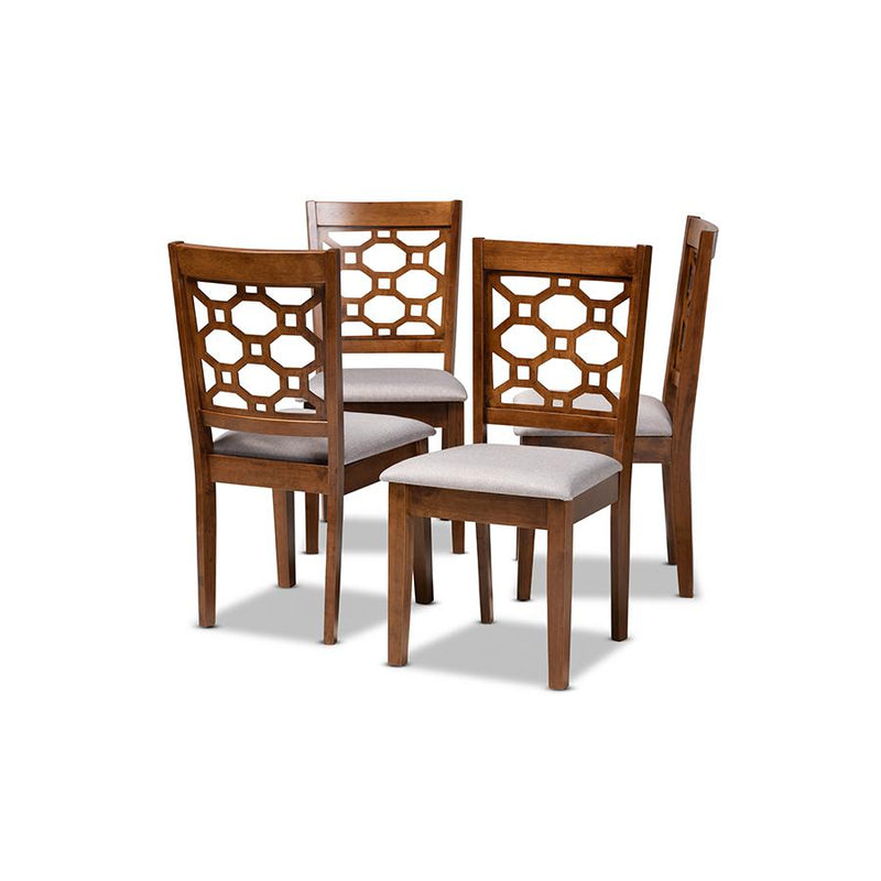 Grey Fabric Upholstered and Walnut Brown Finished Wood 4-Piece Dining Chair Set