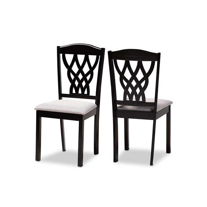 Grey Fabric Upholstered and Dark Brown Finished Wood 2-Piece Dining Chair Set