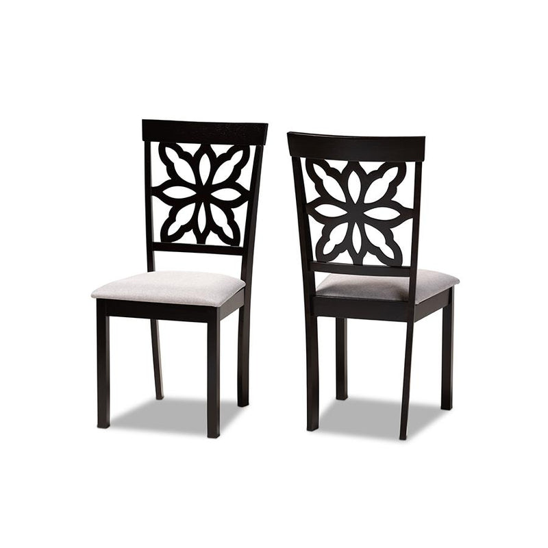 Grey Fabric Upholstered and Dark Brown Finished Wood 2-Piece Dining Chair Set