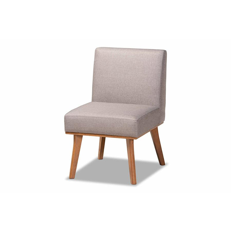 Grey Fabric Upholstered and Walnut Brown Finished Wood Dining Chair