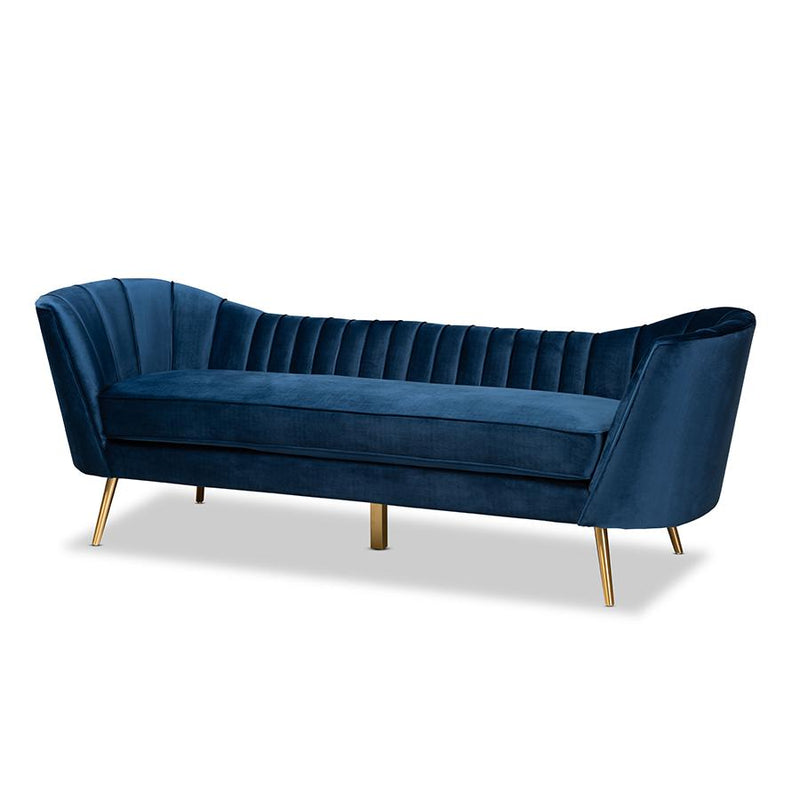 Kailyn Glam and Luxe Navy Blue Velvet Fabric Upholstered and Gold Finished Sofa