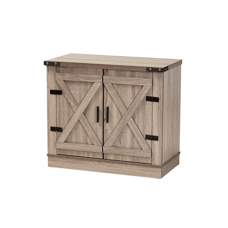 Farmhouse Oak Brown Finished Wood 2-Door Shoe Storage Cabinet