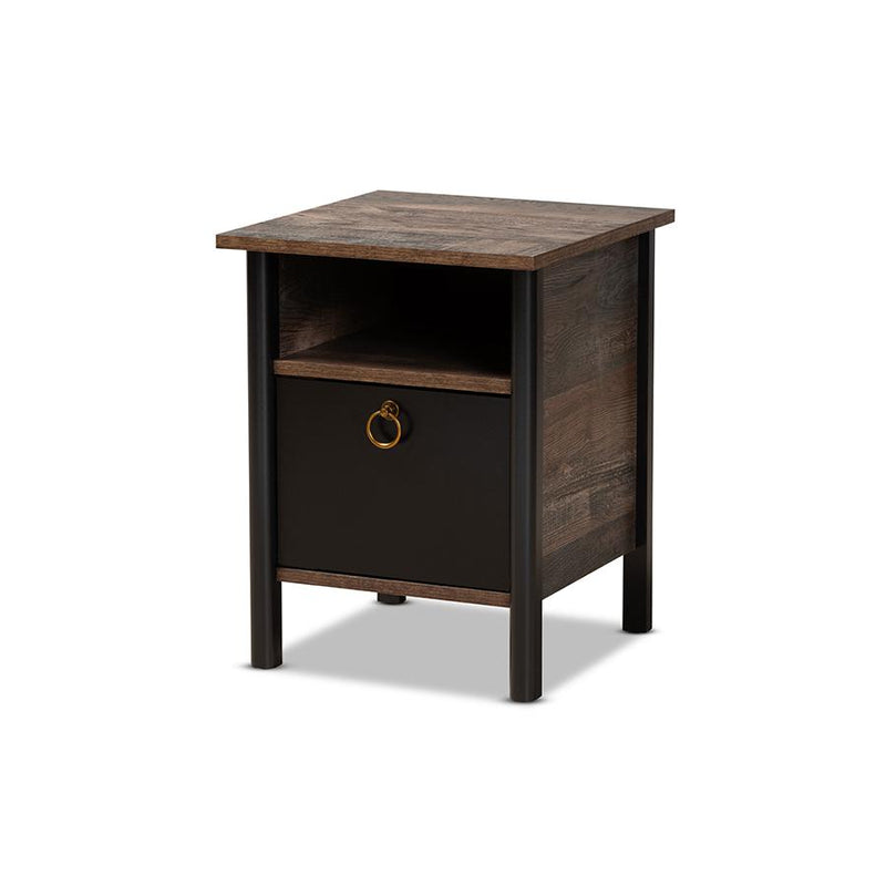 Two-Tone Rustic Brown and Black Finished Wood Nightstand