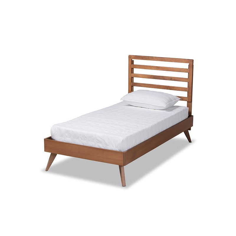 Shiro Mid-Century Modern Ash Walnut Finished Wood Twin Size Platform Bed