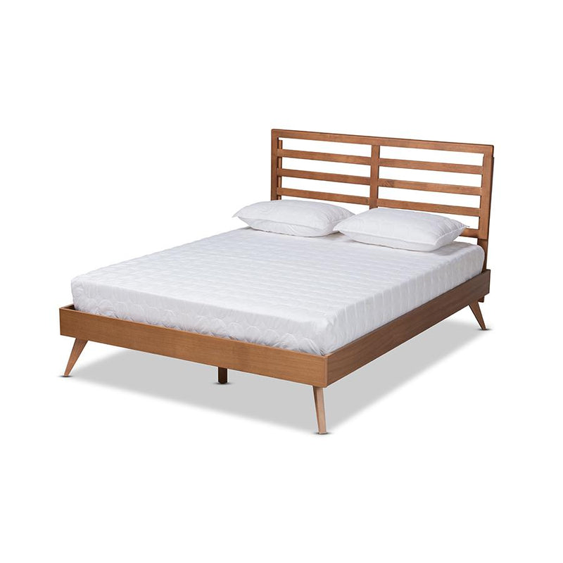 Shiro Mid-Century Modern Ash Walnut Finished Wood Full Size Platform Bed