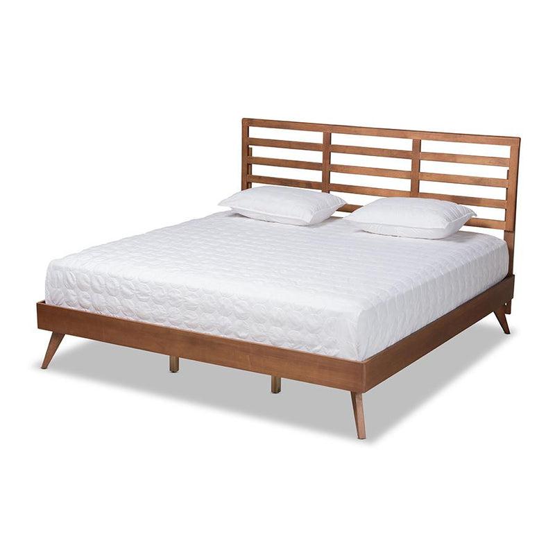 Shiro Mid-Century Modern Ash Walnut Finished Wood King Size Platform Bed