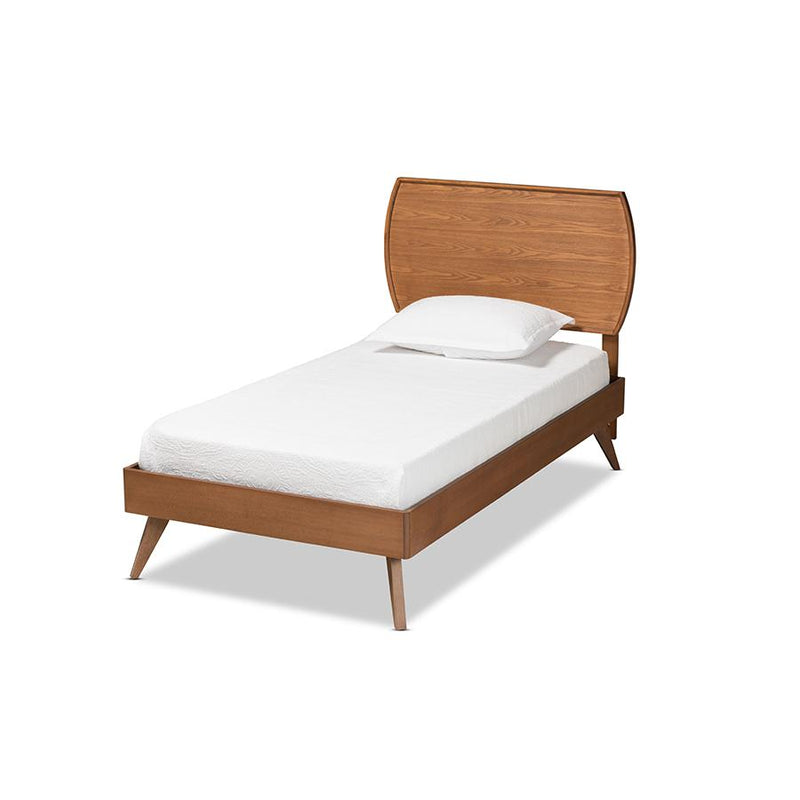 Aimi Mid-Century Modern Walnut Brown Finished Wood Twin Size Platform Bed