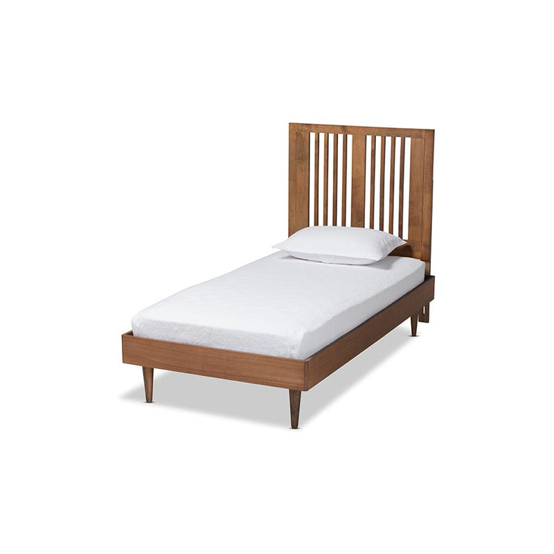 Transitional Ash Walnut Finished Wood Twin Size Platform Bed