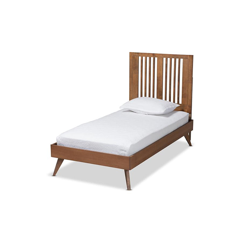 Transitional Ash Walnut Finished Wood Twin Size Platform Bed