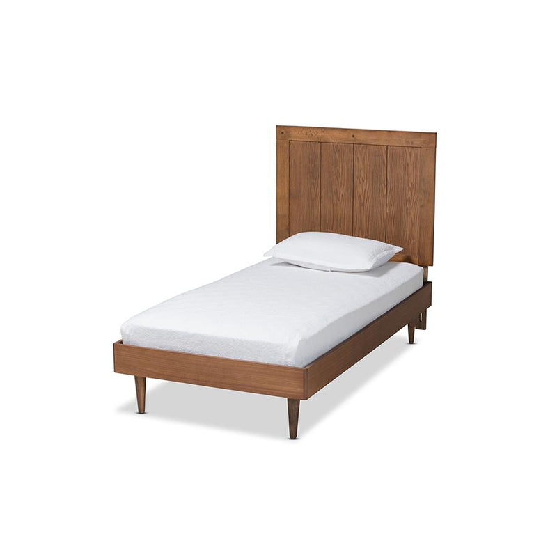 Transitional Ash Walnut Finished Wood Twin Size Platform Bed