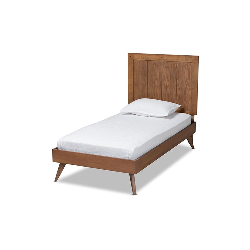 Transitional Ash Walnut Finished Wood Twin Size Platform Bed