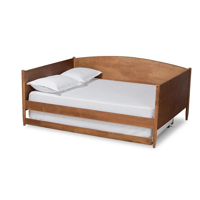 Veles Mid-Century Modern Ash Walnut Finished Wood Full Size Daybed with Trundle