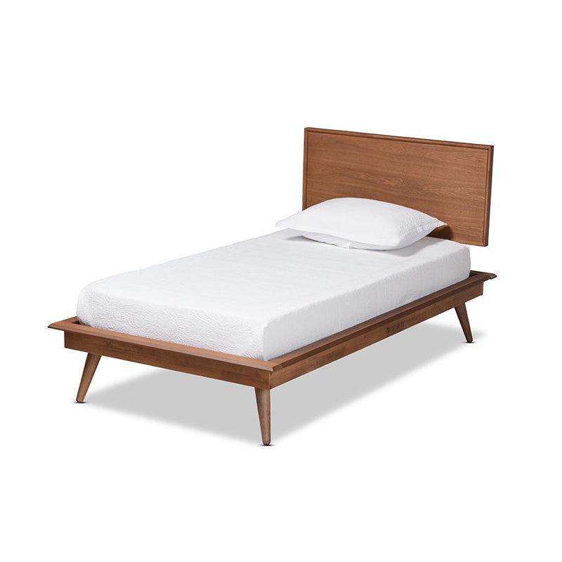 Karine Mid-Century Modern Walnut Brown Finished Wood Twin Size Platform Bed