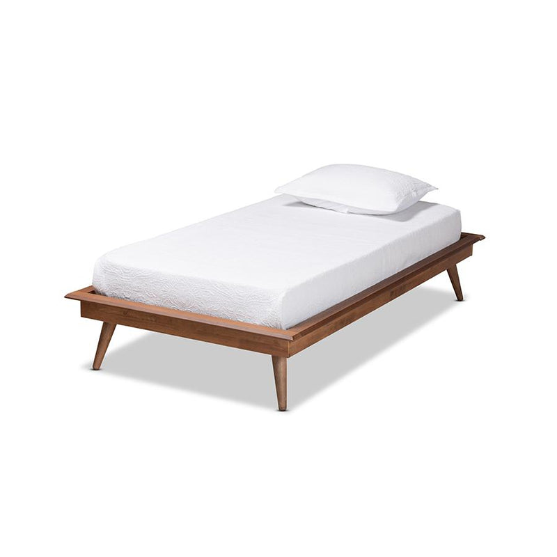 Walnut Brown Finished Wood Twin Size Platform Bed Frame